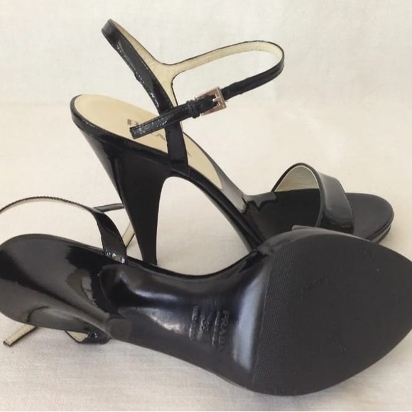 Prada black patent high heel sandals platform sole size 10 - Picture 4 of 6